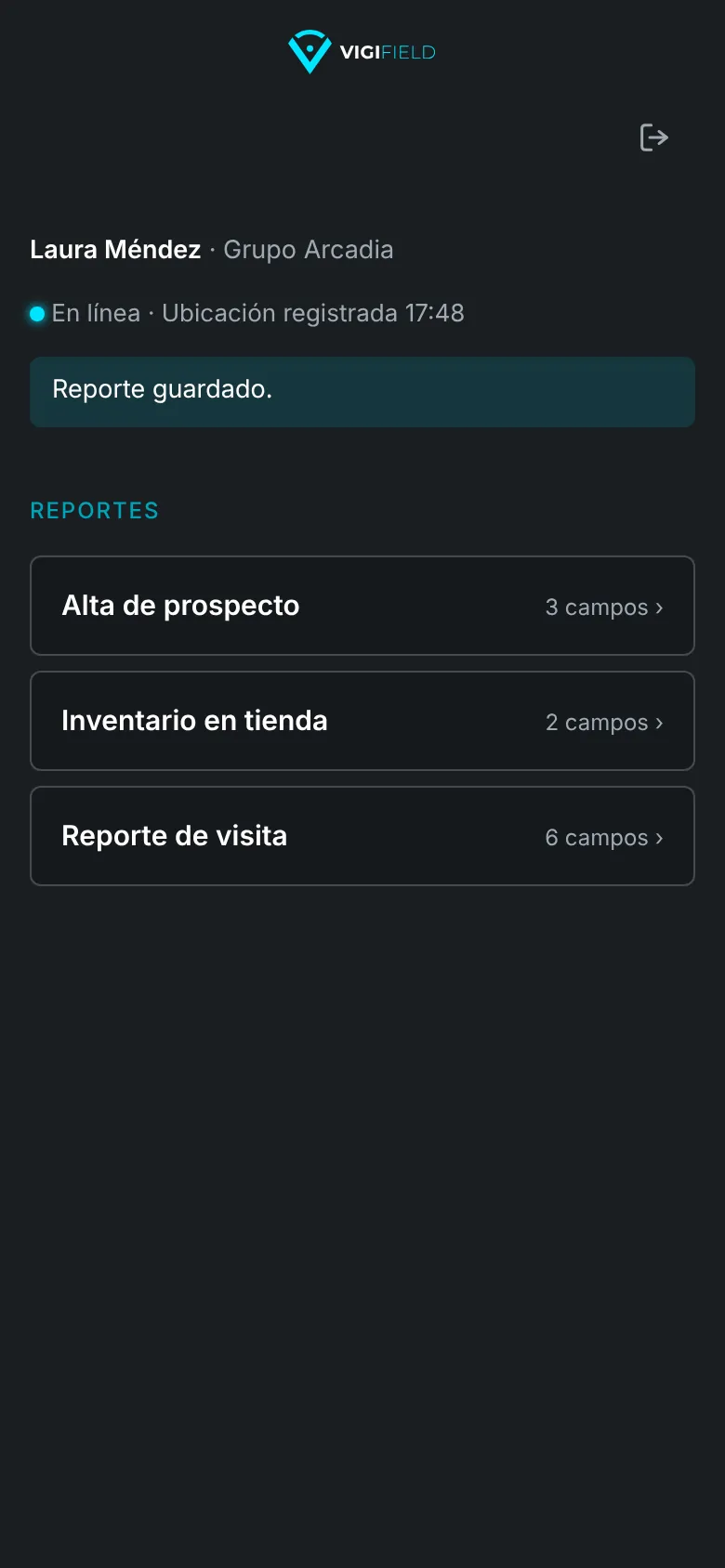 Android app: visit report saved